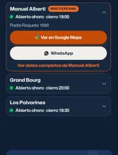 La misma página en celular, con sus tres sedes y un botón de WhatsApp por sede